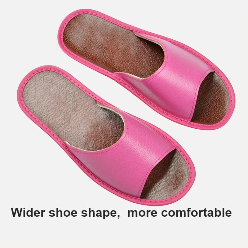 Big sizes Genuine Cow Leather Slippers Homes in indoor slipper summer open toe sandals men women elderly casual Slides shoes