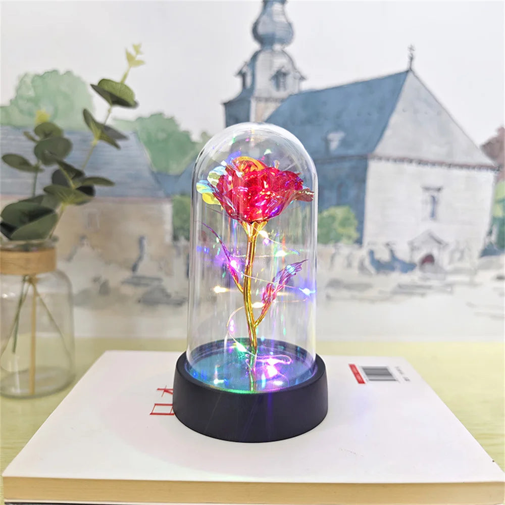 LED Valentine Day Gift For Girlfriend Eternal Rose Light 24K Gold Foil Flower In Glass Cover Mothers Day Wedding Bridesmaid Gift