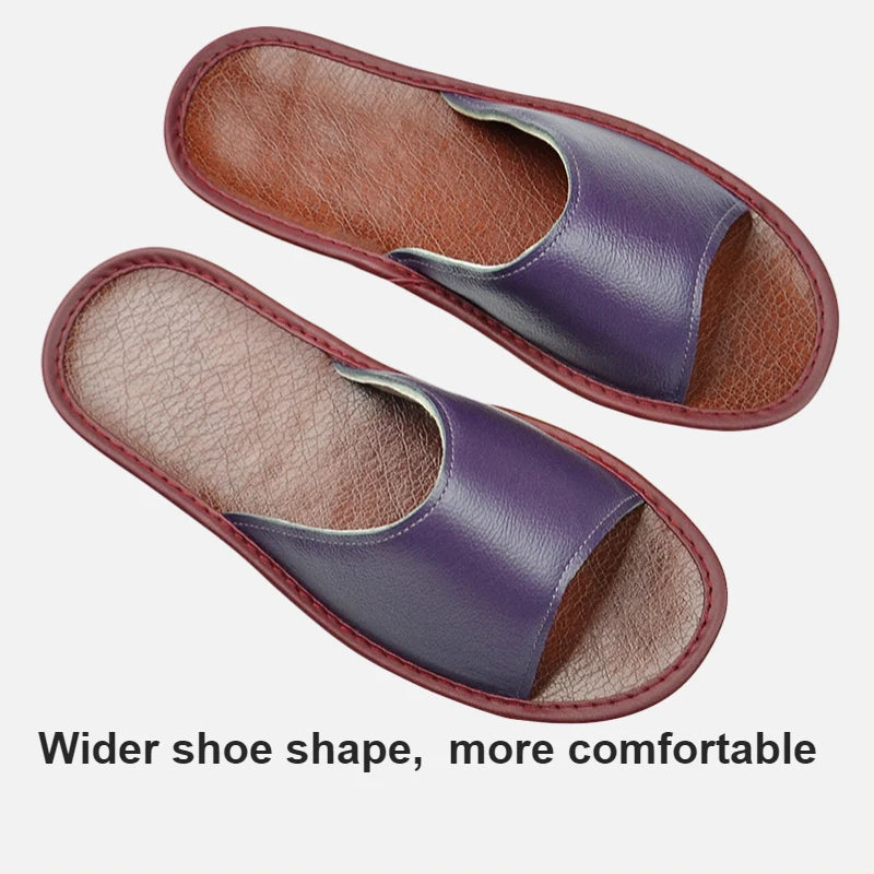 Big sizes Genuine Cow Leather Slippers Homes in indoor slipper summer open toe sandals men women elderly casual Slides shoes