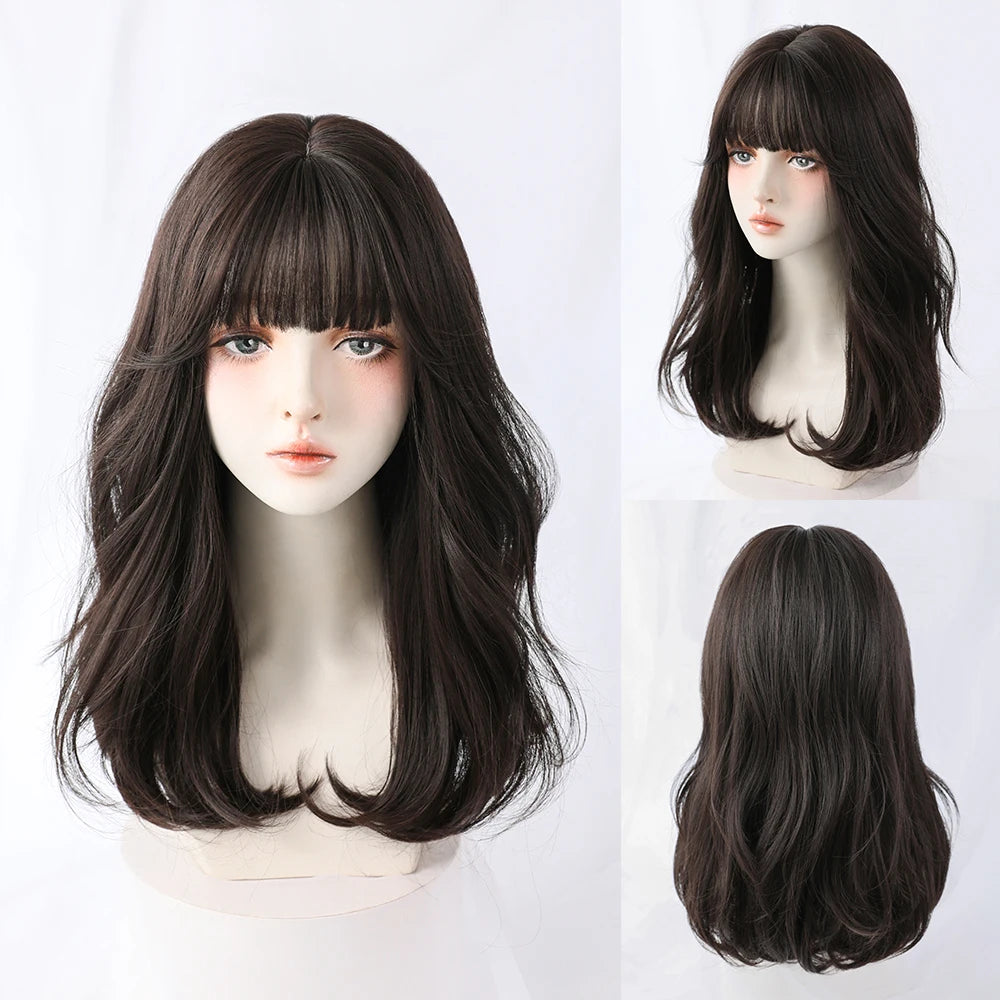 Dense Long Wave Wig Women Wig with Bangs Blonde Cospaly Lolita Daily Party Synthetic Wigs Heat Resistant Fiber Natural Fake Hair