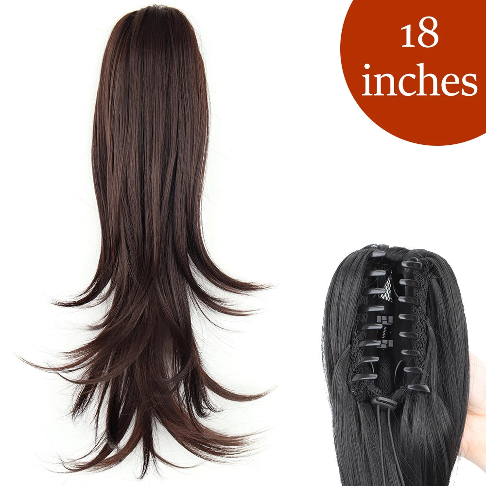 Synthetic Long Straight Claw Clip On Ponytail Hair Extensions 24Inch Heat Resistant Pony Tail Hair piece For Women Daily Party