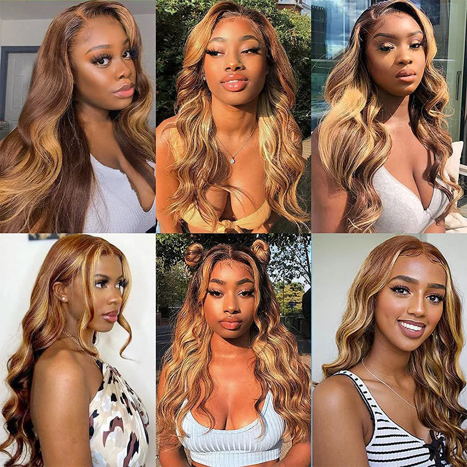 30 Inch Colored Highlight Human Hair Wigs Brazilian Body Wave Lace Front Wigs For Women 13x4 13x6 Hd Transparent Loose Wave Wig