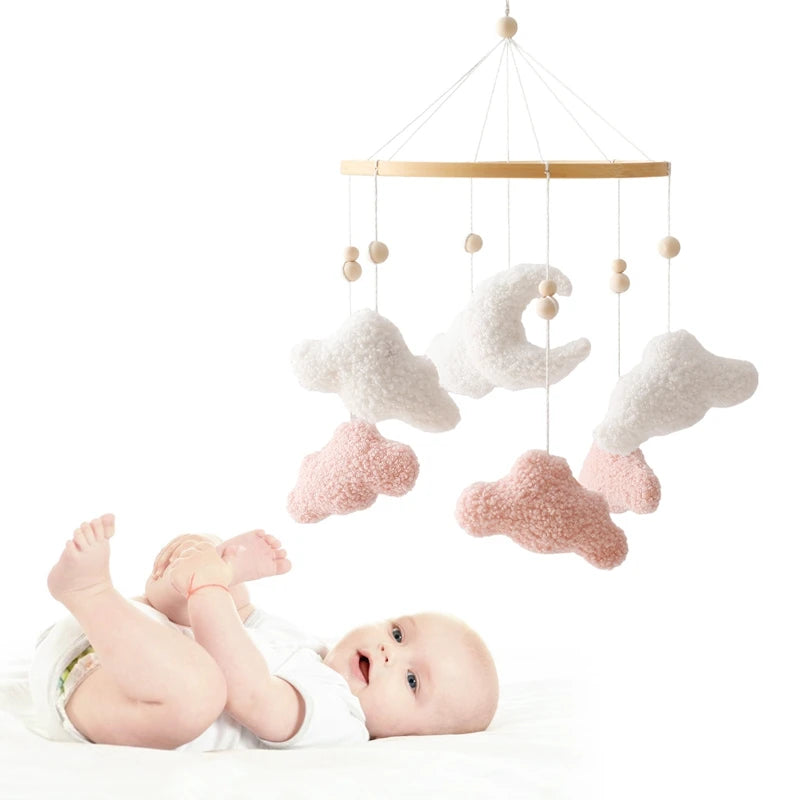 Wooden Crib Mobile Baby Bed Bell Rattle Toy Soft Felt Cartoon Bear Mobile Hanging Newborn Music Box Bed Bell Hanging Bracket Toy