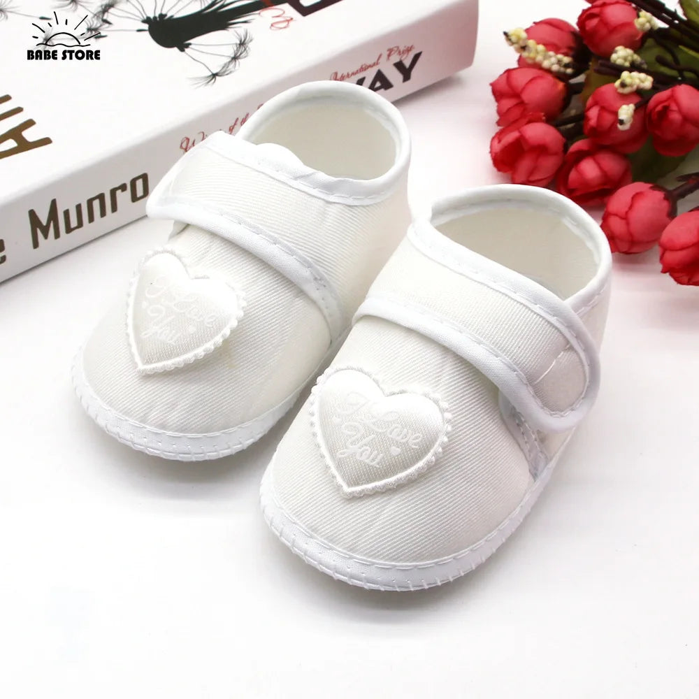 1 Pair Spring Autumn Baby First Walkers Infant Baby Girls Boys Anti-Slip Shoes Heart-shaped Newborn Slipper Shoes 0-18 Months