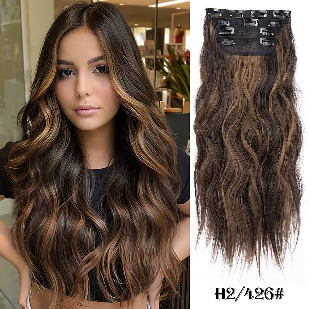 4Pcs/Set 20Inch Synthetic Hair Clip In Long Wavy Thick Hairpieces For Women Full Head Synthetic Hair Extensions Ombre Hairpieces