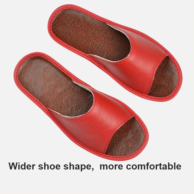 Big sizes Genuine Cow Leather Slippers Homes in indoor slipper summer open toe sandals men women elderly casual Slides shoes