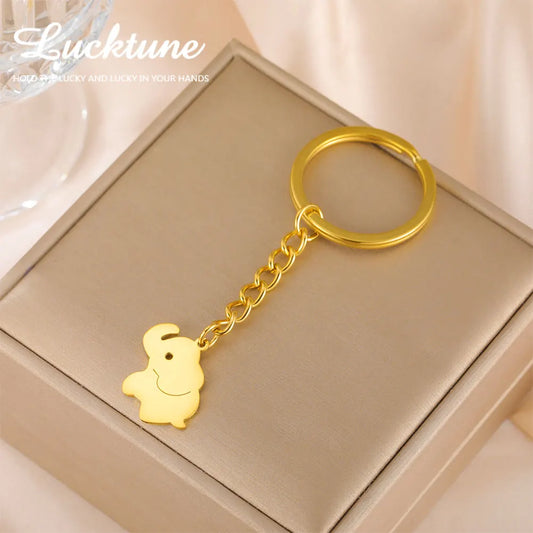 Lucktune Cartoon Elephant Pendant Key Chains for Women Men Stainless Steel Animal Bags Car Keyring Jewelry Valentine’s Day Gifts