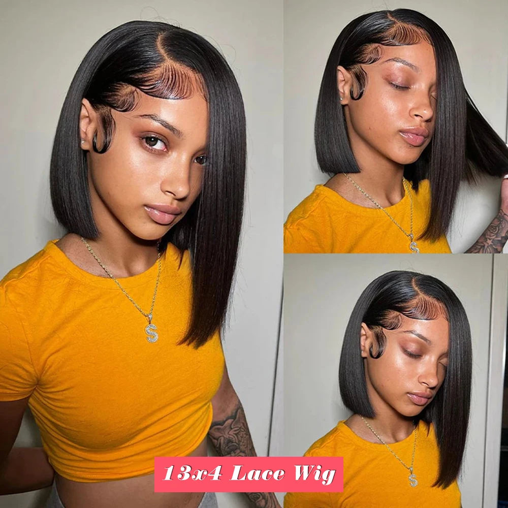 BOB Lace Front Wig Human Hair Straight 180% Full Density 13x4 HD Transparent Lace Frontal Wigs bob hair lace front wig For Women