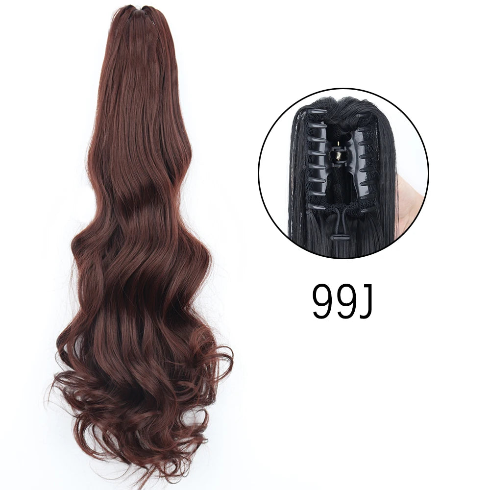 Synthetic Long Straight Claw Clip On Ponytail Hair Extensions 24Inch Heat Resistant Pony Tail Hair piece For Women Daily Party