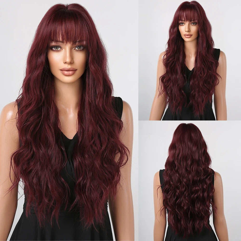 GEMMA Copper Ginger Long Wavy Wig Synthetic Red Brown Wigs with Bangs for Women Natural Hair Cosplay Daily Wig Heat Resistant