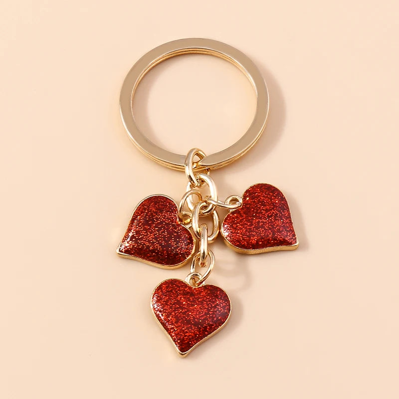 Lovely Colorful Heart Keychain Love Keyrings Valentine's Day Gift Key Chains for Women Girls Car Key Handbag Jewelry Accessories