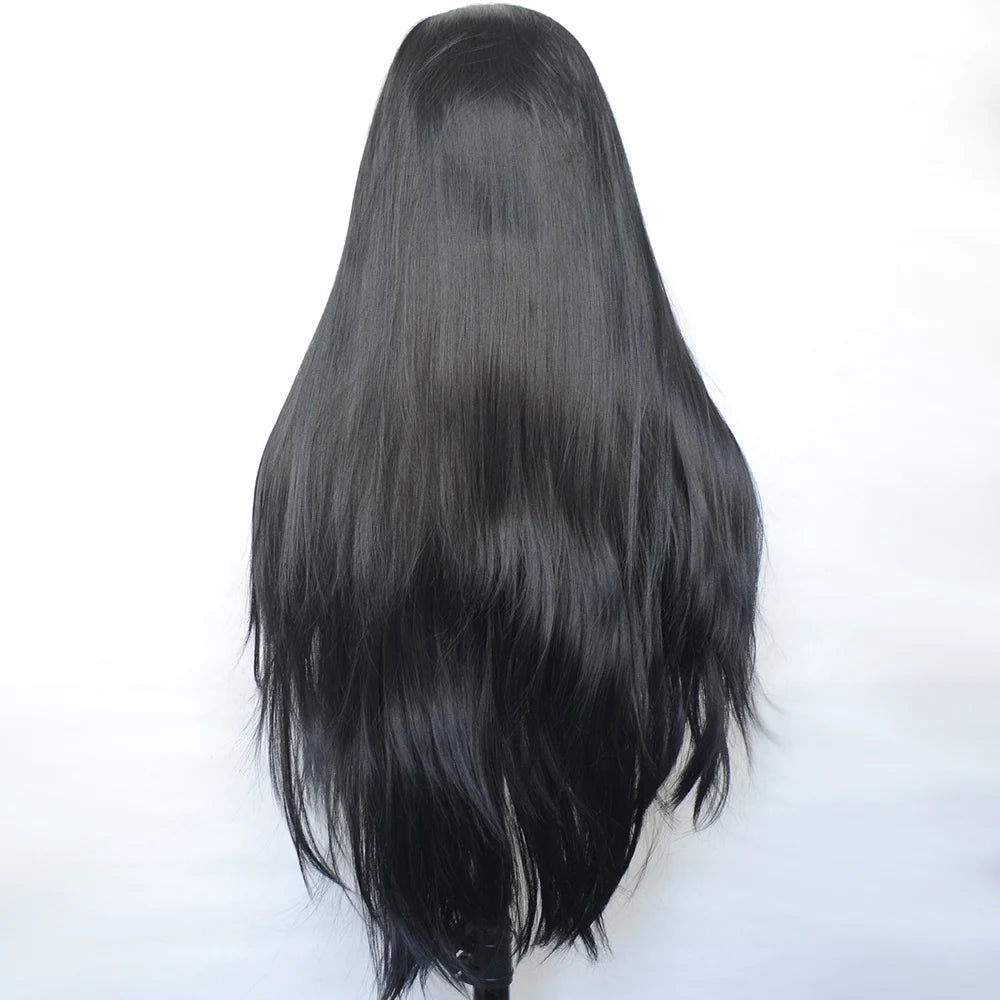 Voguebeauty Dark Brown Lace Front Wig 6# Silky Straight Synthetic Hair Natural Hairline for Women Cosplay Daily Wear