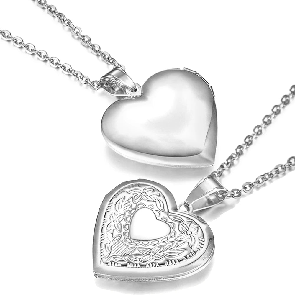 Heart Locket Pendants Necklaces For Women Gold Color Photo Frame Valentine Lovers Necklace 45/66cm Gift Jewelry