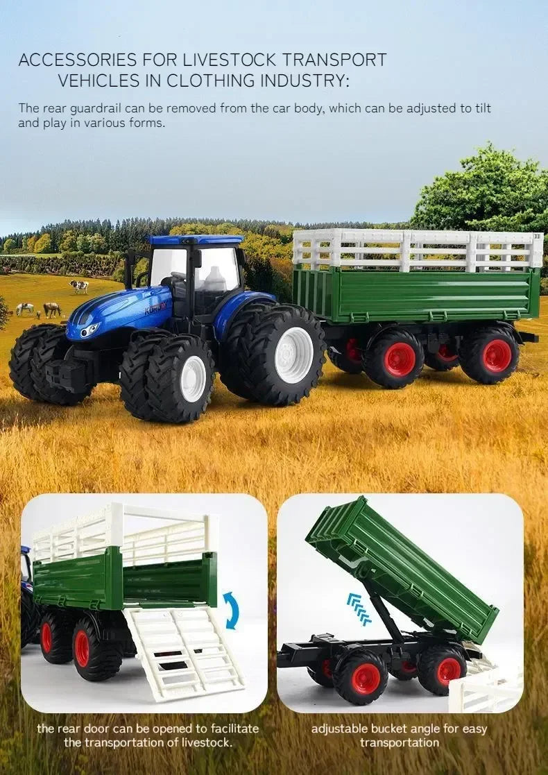 1:24 Rc Car Alloy Remote-Controlled Tractor Toy With Headlights Simulation Electric Farm Truck Toy Set Child Outdoors Toys Gifts