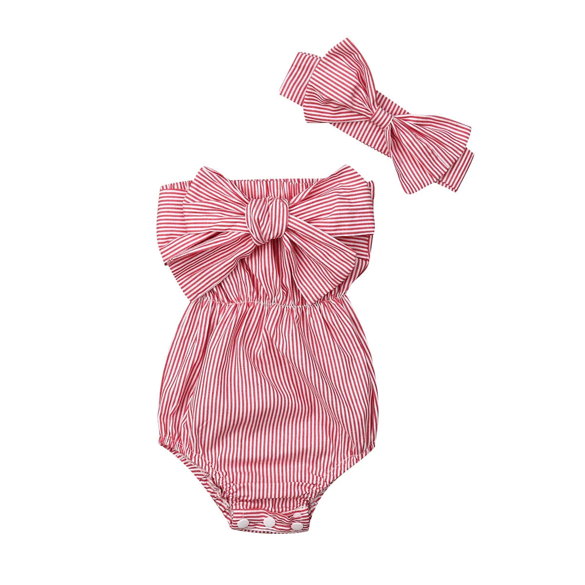 Baby Rompers Sets Summer Newborn Baby Clothes For Girls Sleeveless Stripe Print Jumpsuit Casual Headdress Baby Clothing Outfits