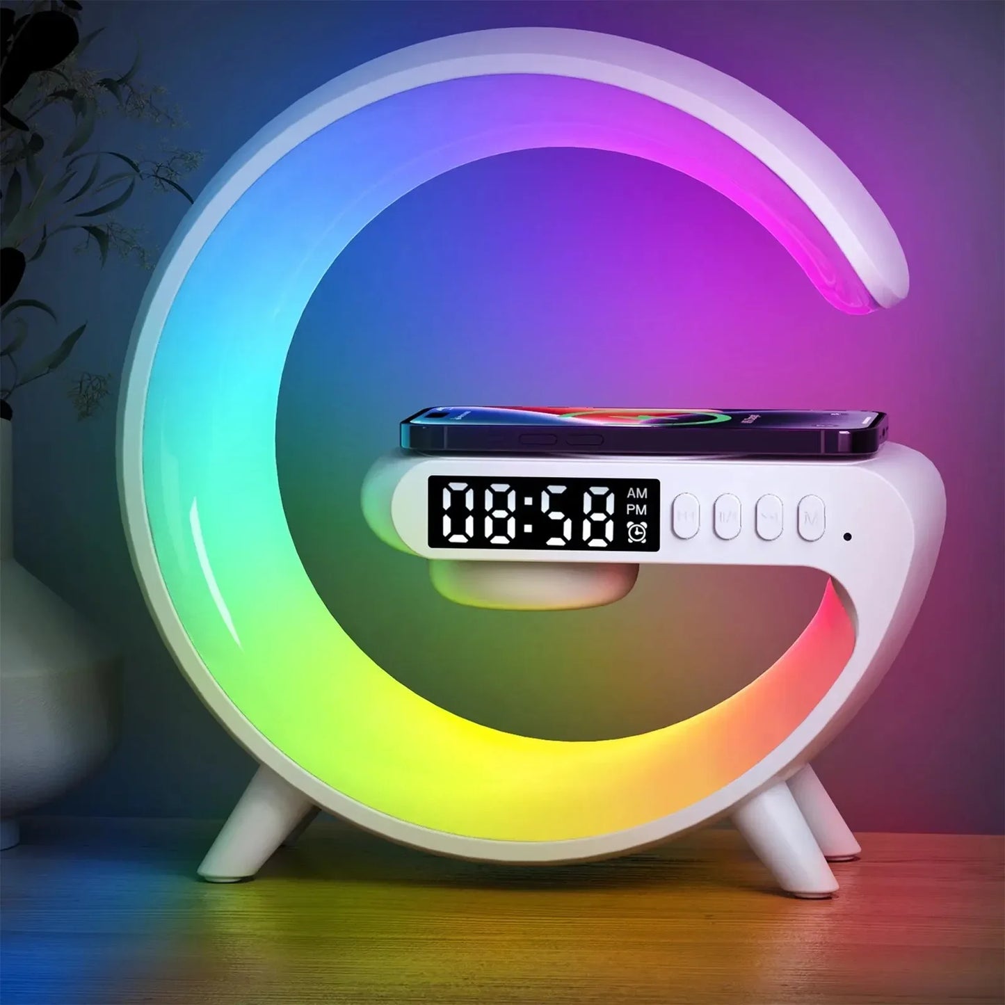 Multifunction Wireless Charger Stand Bluetooth 5.0 Speaker FM TF RGB Night Light Fast Charging Station for iPhone Samsung Xiaomi