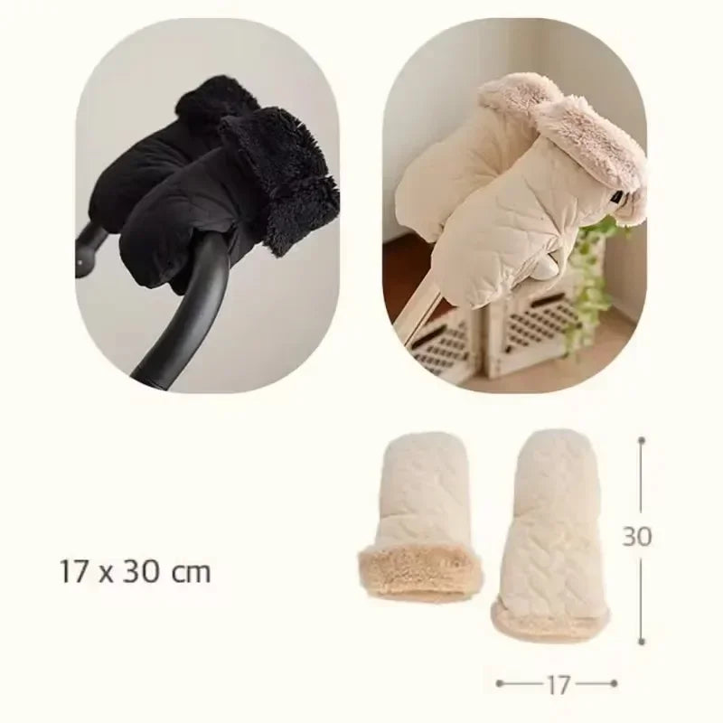 Winter Stroller Gloves Winter Waterproof Fleece Thick Pram Hand Muff Warmer Anti-Freeze Car Gloves for Stroller Accessories