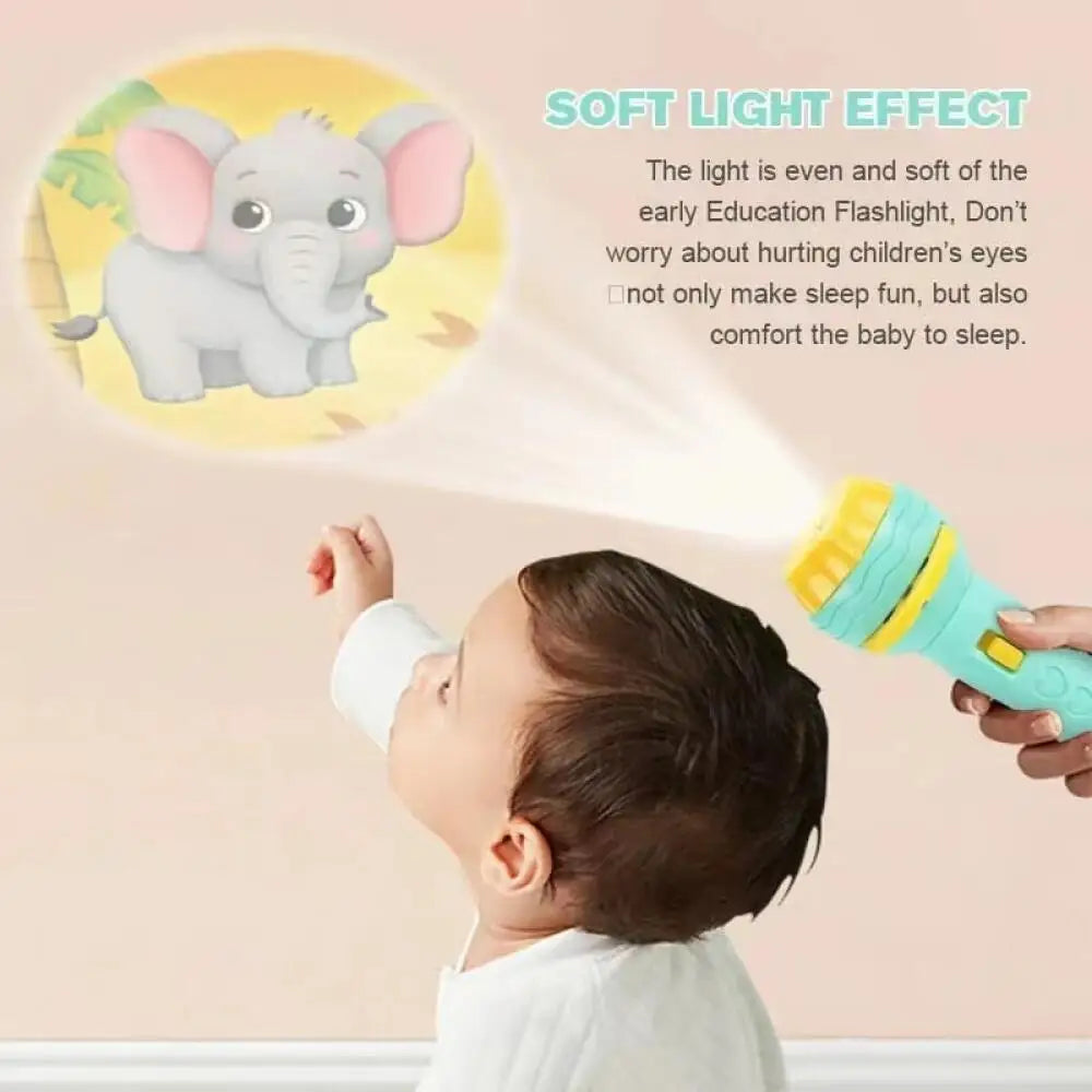 Children's cartoon animal pattern hand-held projection lamp, early education educational children's flashlight, safety material