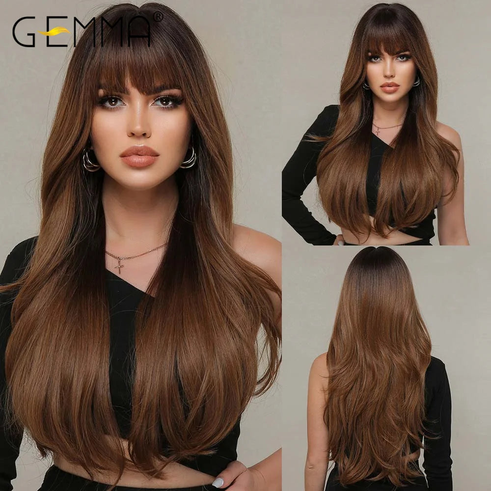 Long Wavy Light Ash Blonde Synthetic Wigs with Bangs for Women Natural Wave Cosplay Party Daily Use Hair Wigs Heat Resistant