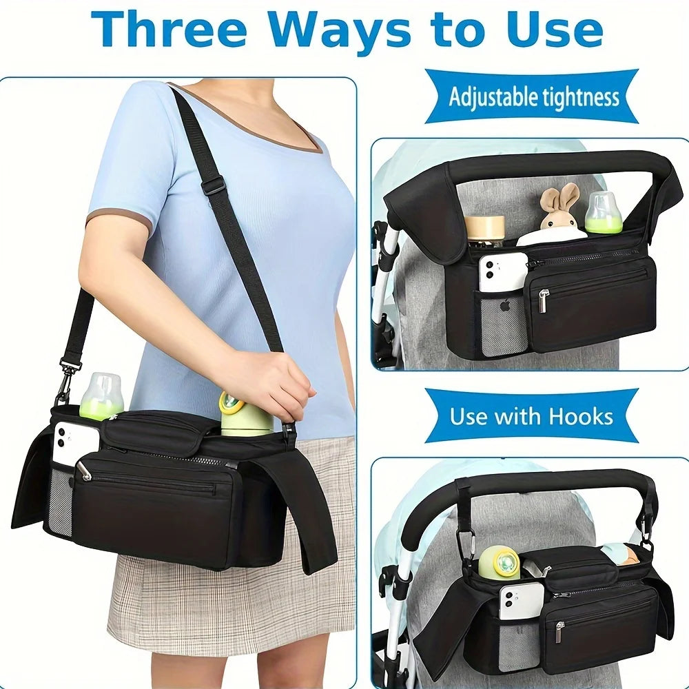 Baby Stroller Manager With Non-slip Strap And Insulated Cup Holder, Mobile Phone Baby Stroller Bag, Suitable For Uppababy,