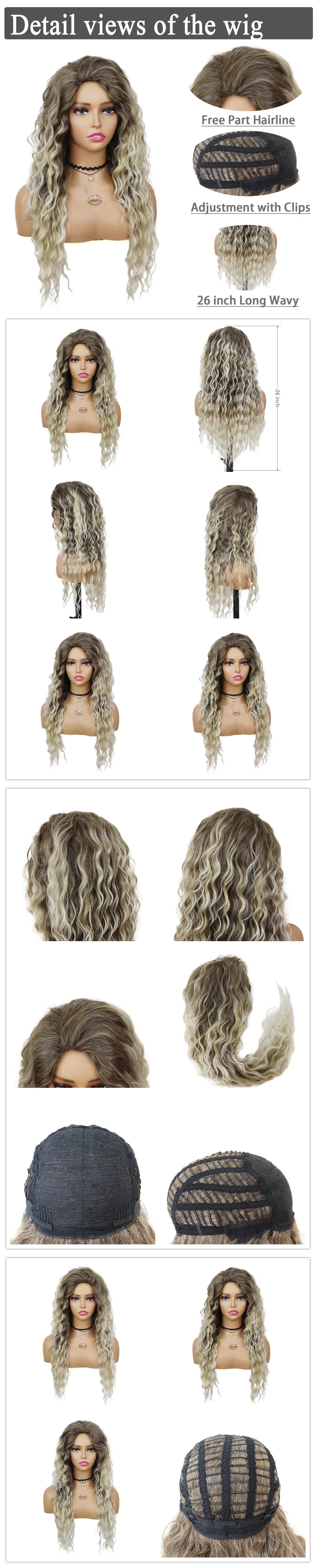 Ash Blonde Curly Wig Synthetic Long Curly Hair Wigs for Women Fluffy Hairstyle Wave Ombre Wig Costume Carnival Party Regular Wig