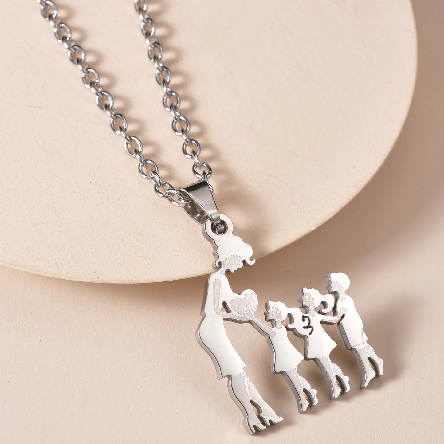 MeMolissa 1pc Stainless Steel Family Necklace Silver Color Mom Children Kid Pendant Necklaces Jewelry Women Mother's Day Gift