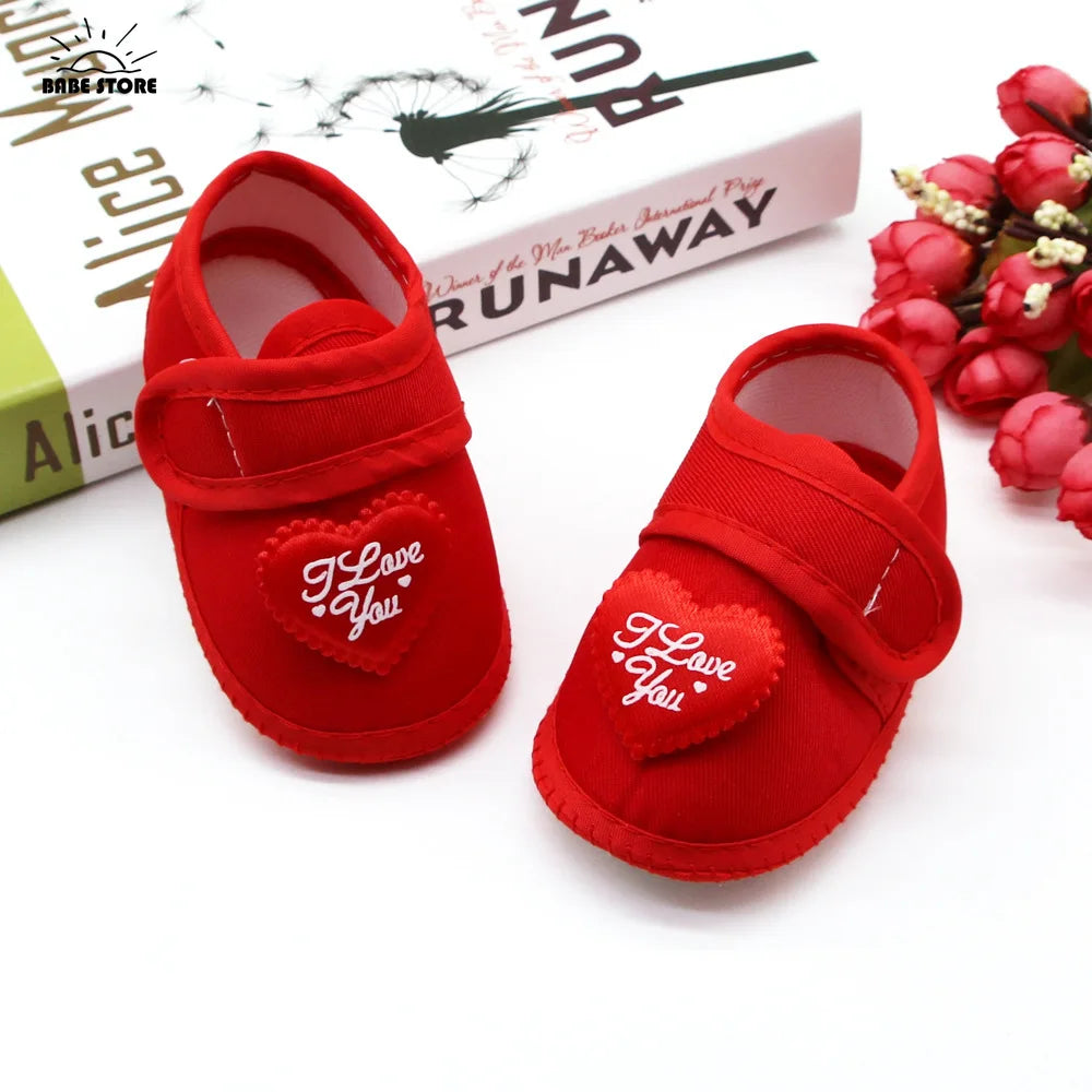 1 Pair Spring Autumn Baby First Walkers Infant Baby Girls Boys Anti-Slip Shoes Heart-shaped Newborn Slipper Shoes 0-18 Months