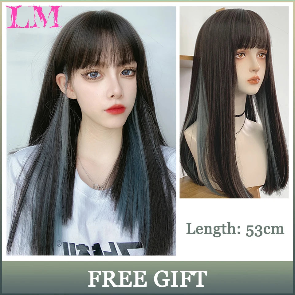 LM Straight Synthetic Lace Front Wig For Women 38 Inch Long Ombre Brown Red Blonde Hightlight Lace Frontal Wigs Cosplay Wig