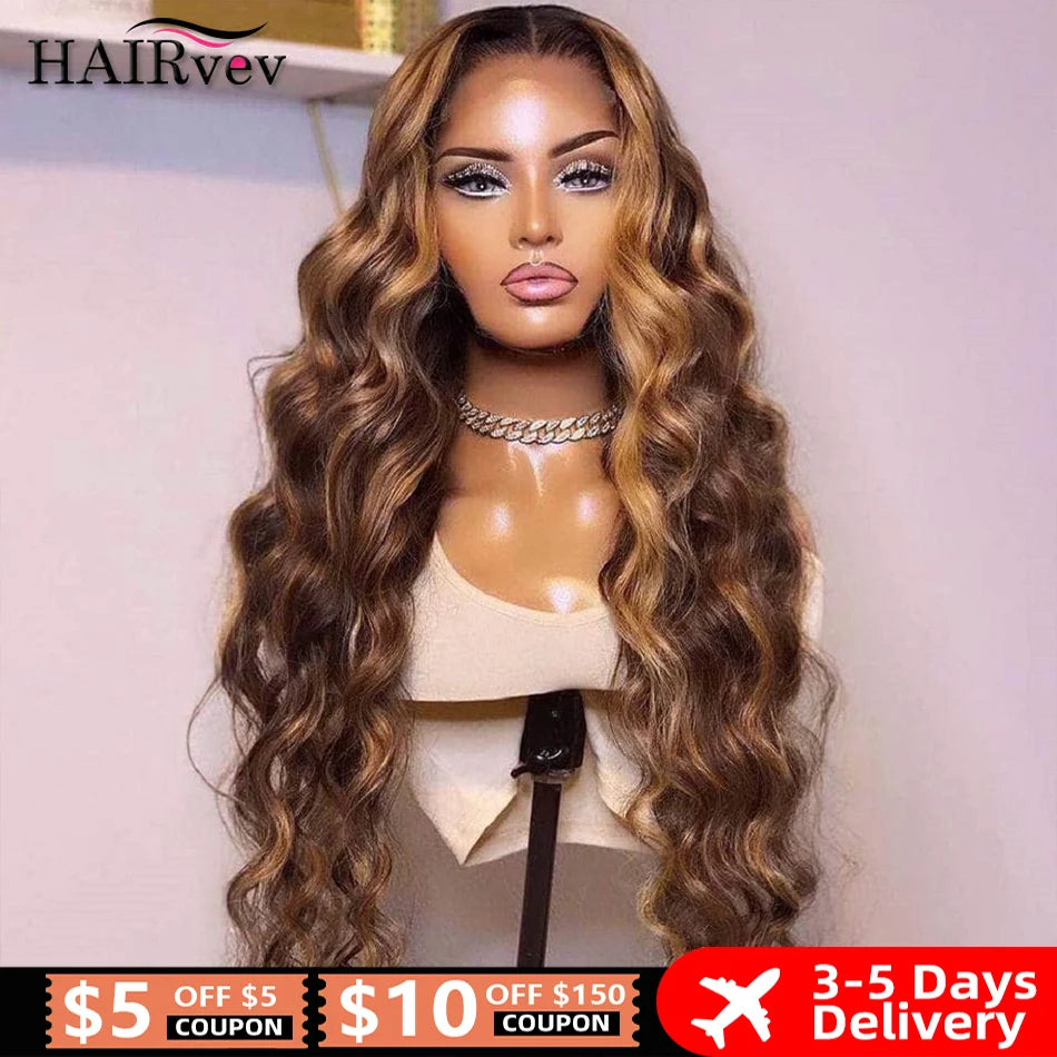 Highlight Wig 100% Human Hair Ombre Brown Lace Frontal Wig Brazilian Bleached Wigs Woman Honey Blond Body Wave Lace Front Wig