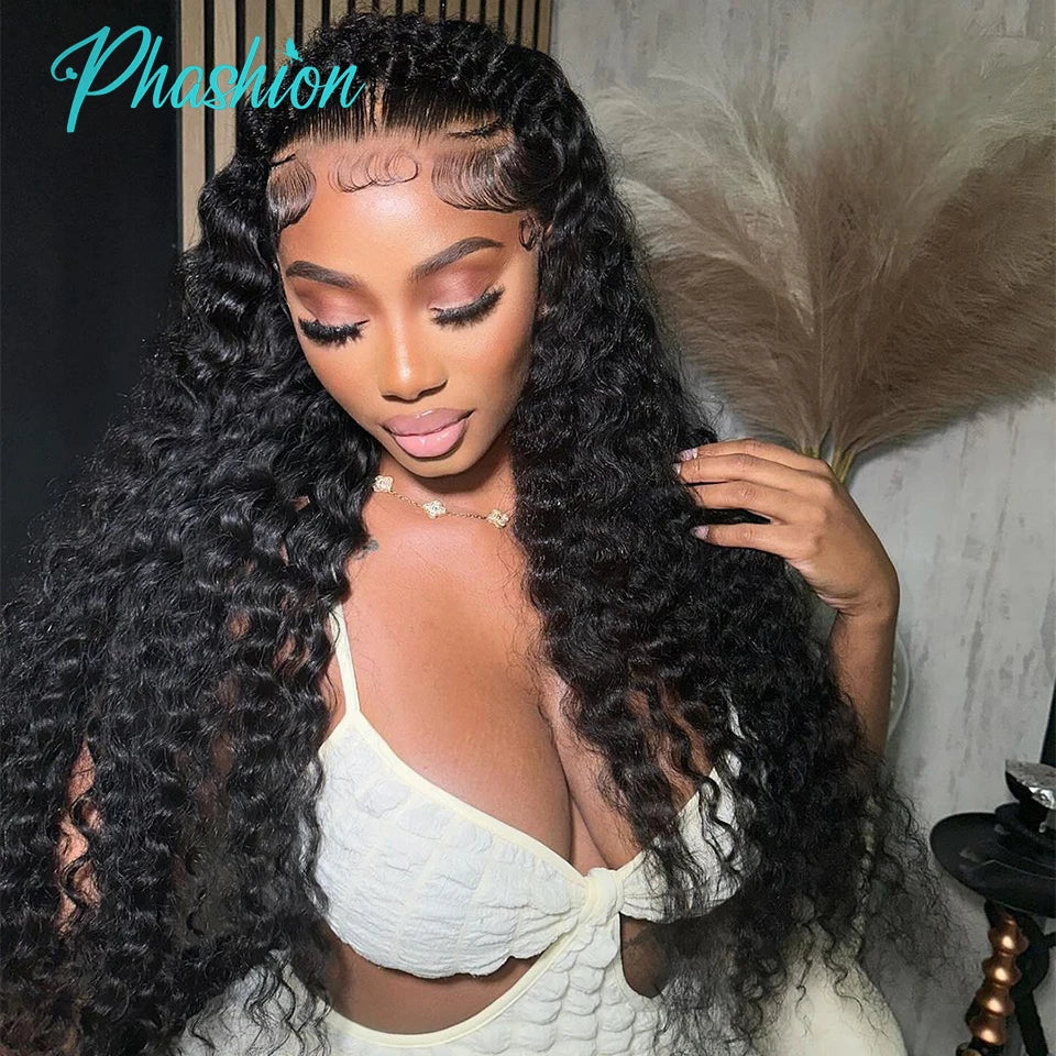 Phashion 26 28 30 Inch13x6 Lace Frontal Loose Water Curly Deep Pre Plucked Swiss HD Transparent Full Front Only 100% Human Hair