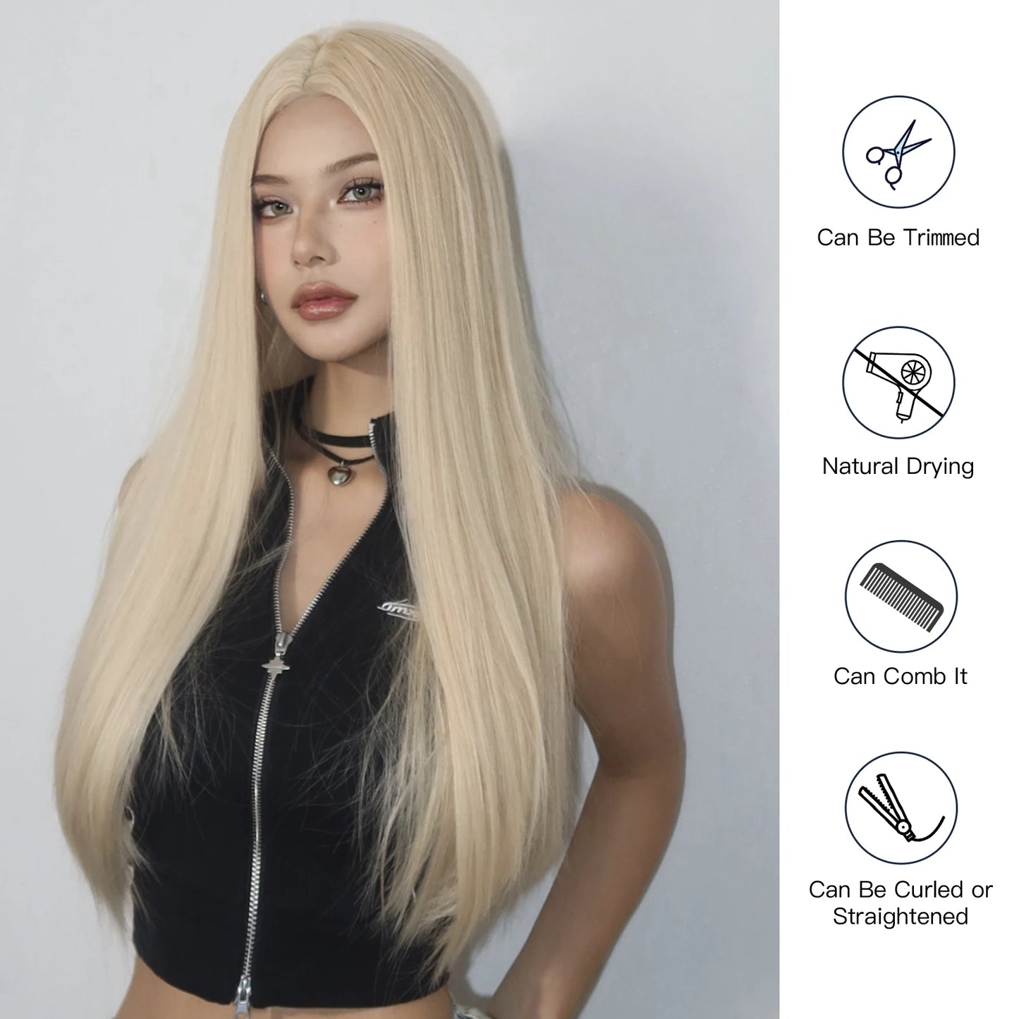 Blonde Golden Synthetic Wigs Long Straight Hair Natural Wig for Women Middle Part Wigs Cosplay Party Heat Resistant Fake Hair