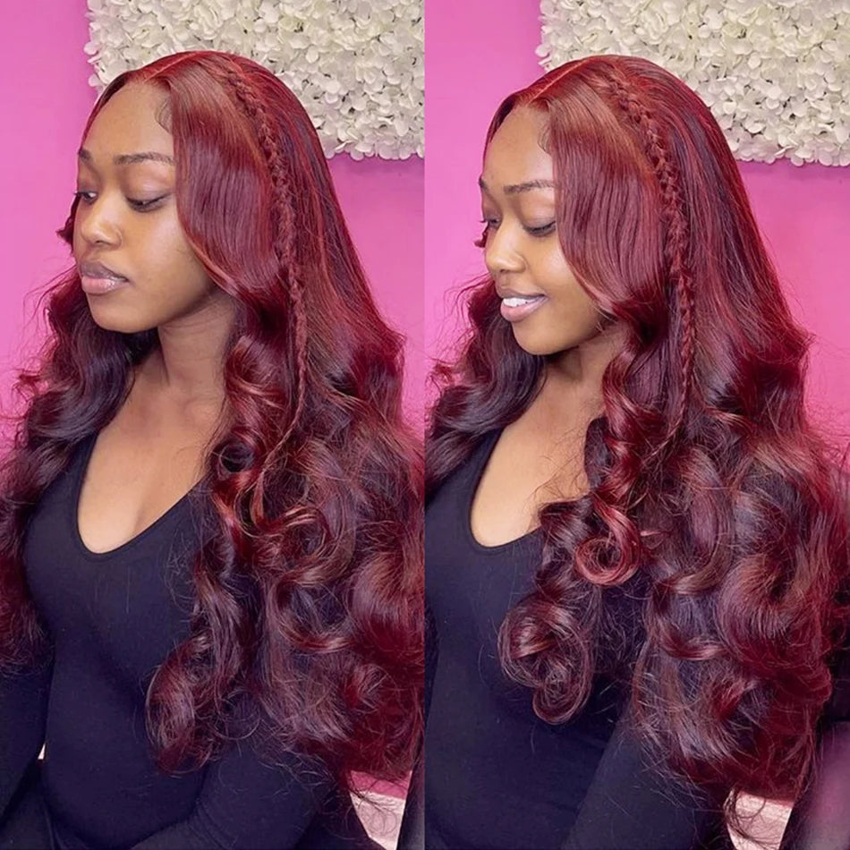 Burgundy 99j Body Wave Lace Front Wig Red HD Lace Frontal Wigs For Women 100% Brazilian Bleached Wigs Human Hair On Promotion