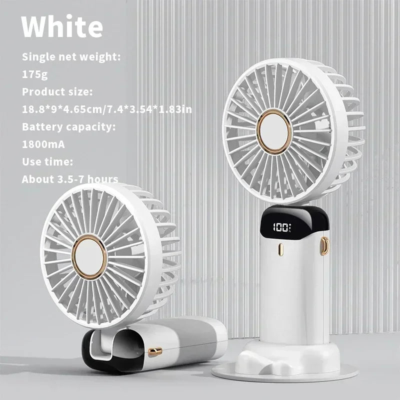 USB Handheld Mini Fan Foldable Portable Neck Hanging Fans 5 Speed USB Rechargeable Fan with Phone Stand and Display Screen