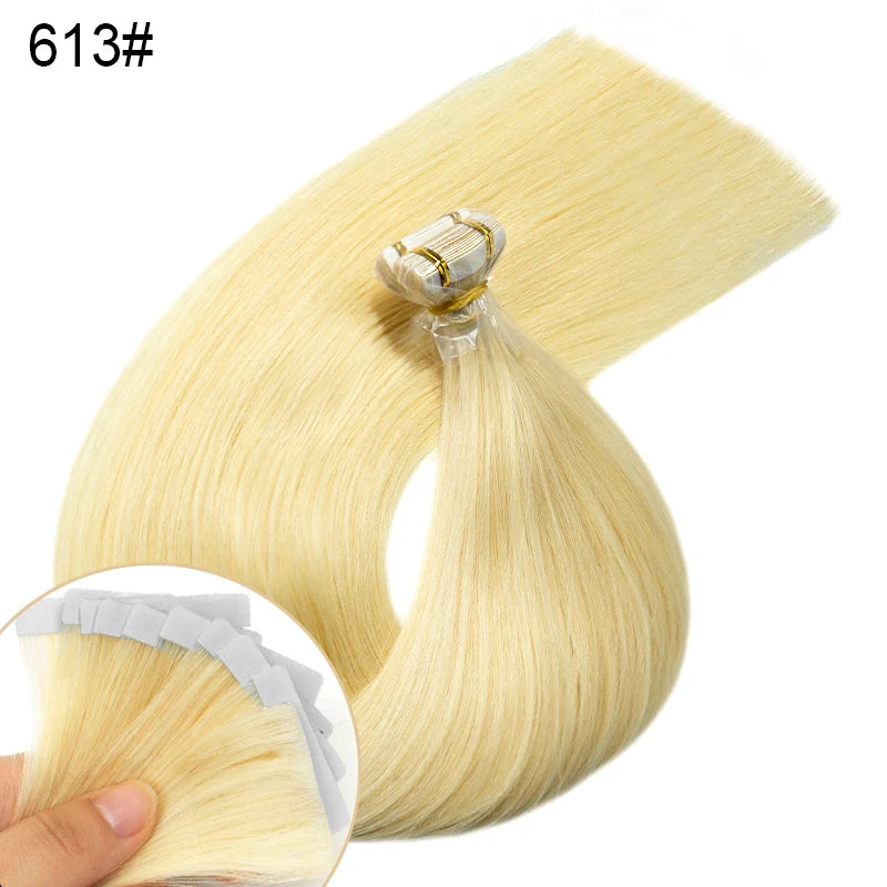 613 Blonde Color Tape In Straight Hair Extensions 100% Remy real Human Hair  30 inch Invisible Virgin PU Skin Weft Human Hair