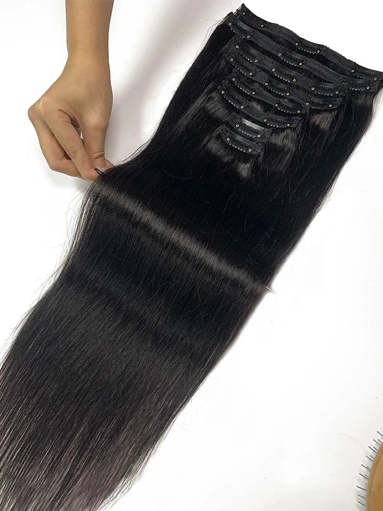 Natural Straight Clip in Hair Extensions Human Hair Seamless Clip in Extensions 100% Unprocessed Full Head Brazilian Virgin Hair