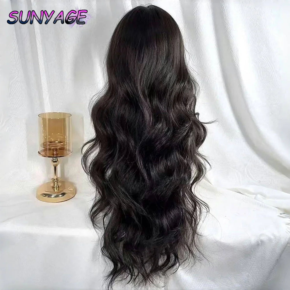 SUNYAGE Lolita Black Wig for Women Long Wavy Hair 75cm Curly Wig with Bangs Cosplay Headband Wigs Synthetic Wigs for Daily Use