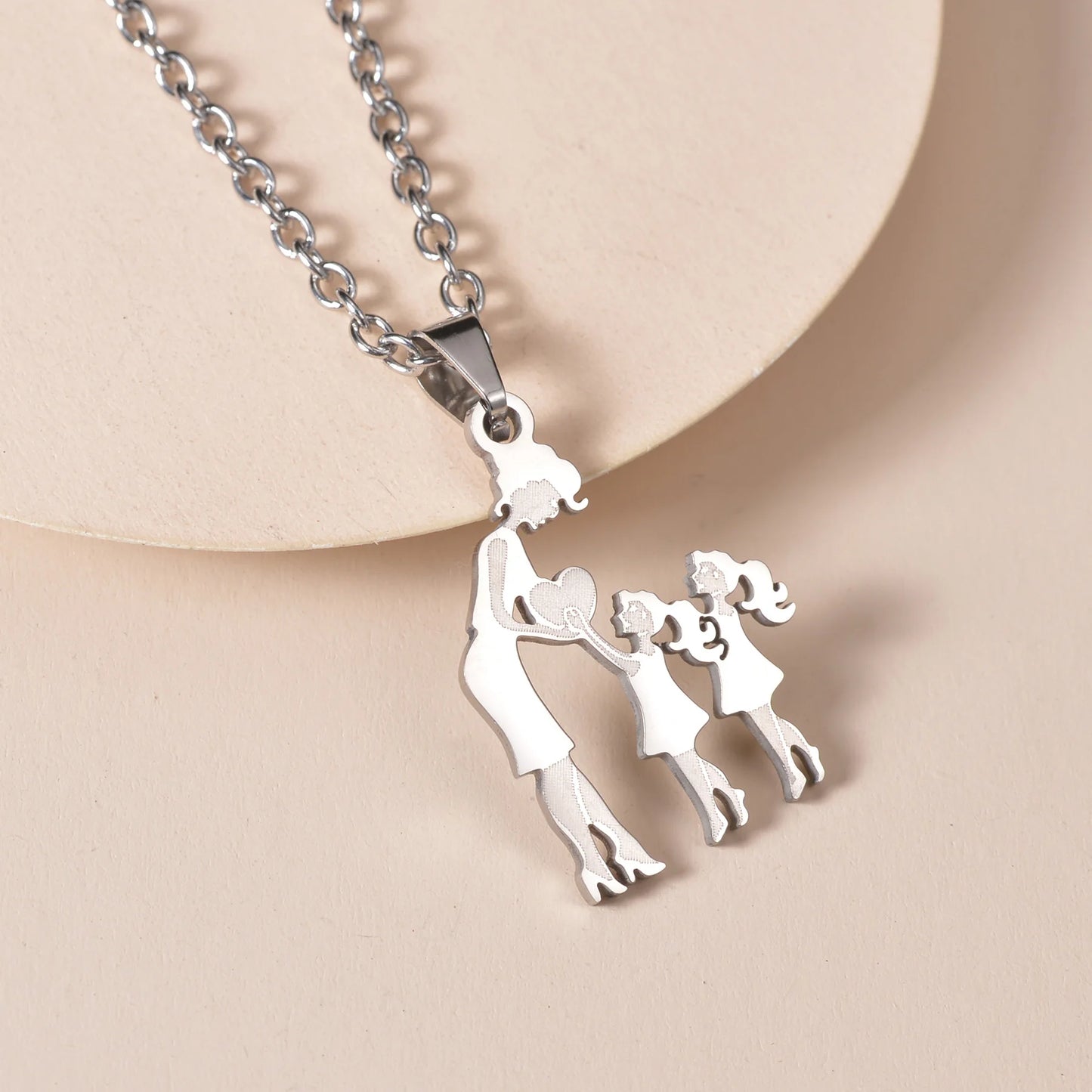 MeMolissa 1pc Stainless Steel Family Necklace Silver Color Mom Children Kid Pendant Necklaces Jewelry Women Mother's Day Gift