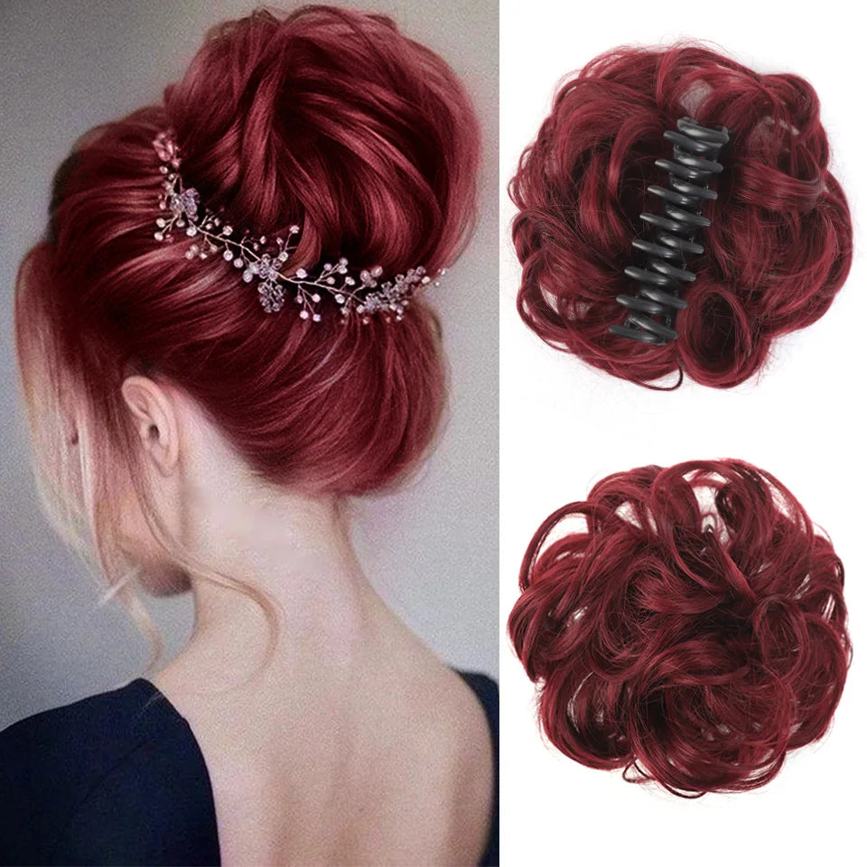 LUPU Synthetic Chignon Messy Bun Claw Clip in Hair Piece Wavy Curly Hair Bun Ponytail Extensions Scrunchie Hairpieces for Women