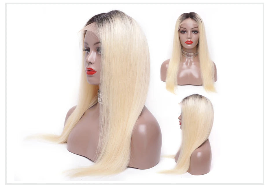 13x6 Transparent 1B 613 Lace Frontal Wigs 30 32 34 Inch Peruvian Remy Blonde Ombre Straight Lace Front Human Hair Wigs for Women