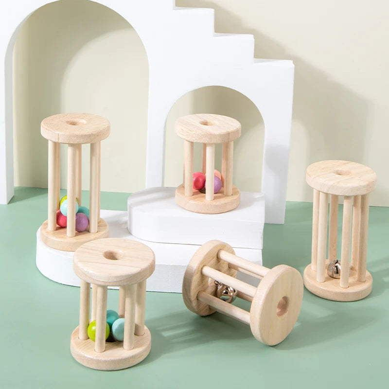 Baby Music Toy Wood Rolling Cage Bell Coloful Rattles & Mobiles Early Developmental Sound Infant & Toddler Musical Toys Boy Girl