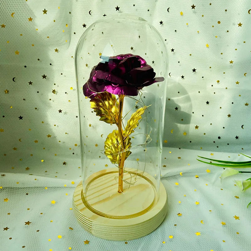 LED Valentine Day Gift For Girlfriend Eternal Rose Light 24K Gold Foil Flower In Glass Cover Mothers Day Wedding Bridesmaid Gift