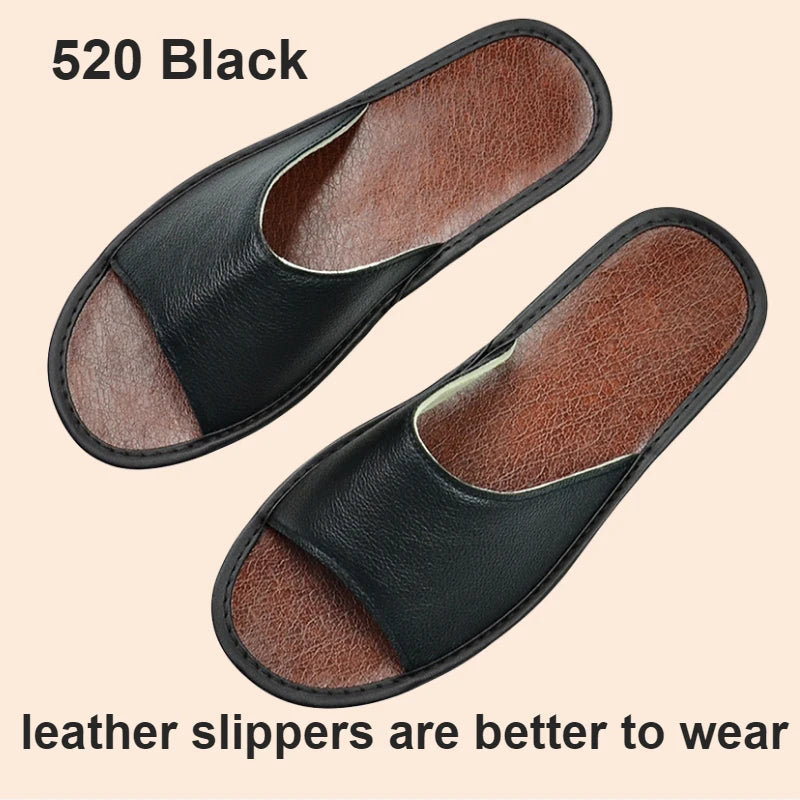 Big sizes Genuine Cow Leather Slippers Homes in indoor slipper summer open toe sandals men women elderly casual Slides shoes