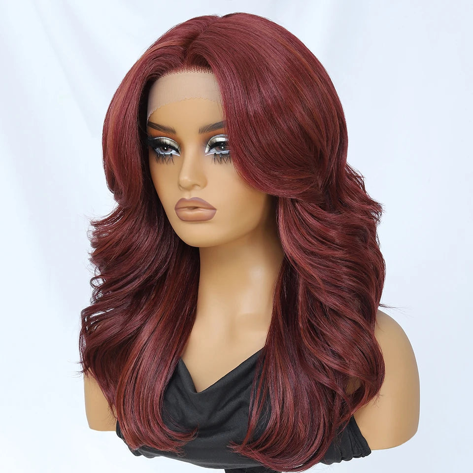 T- Part Layered Wigs With Bangs For Women 18 Inch Red Synthetic Lace Front Wig For Daily Use 13x5 Lace Wig Ombre Brown Afro Wigs