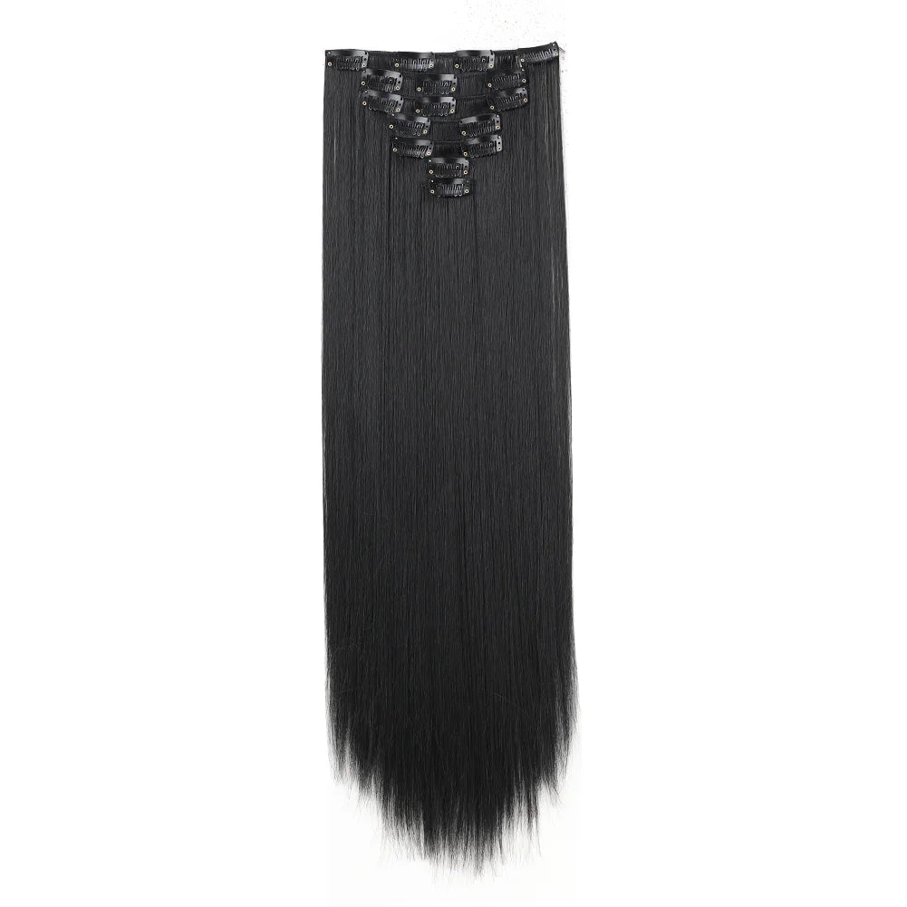 22Inch Long Straight Clip in Hair Extension  Hairstyle 16 Clips 7Pcs/Set   Synthetic  Black Brown Hairpieces  For Wom