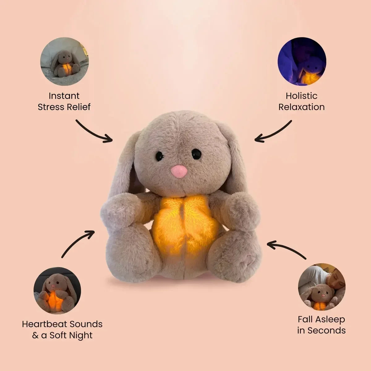 Creative Cute Cartoon Hugging Fruit Rabbit Plush Stuffed Toys with Music and Breathing Light Couple Soothing Sleeping Plush Doll