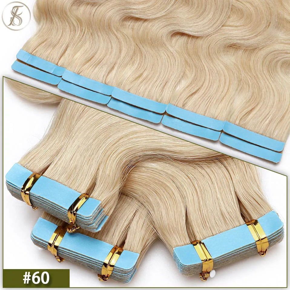 TESS 22Inch Wavy Tape In Human Hair Extensions 2.5g/pc Natural Hair Extension Double Sides Seamless Invisible Adhesive Skin Weft