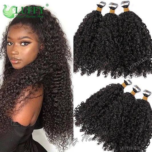 Curly Tape In Human Hair Extensions for Black Women Brazilian Hair Curly Skin Weft Adhesive Invisible Tape in Hair 40Pcs/Pack