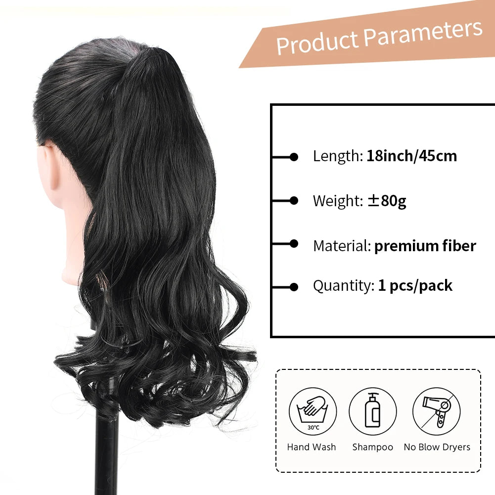 Claw Clip in Hair Extension Long Curly Wavy Ponytail Extension 18 Inch Natural Soft Mini Jaw Claw Synthetic Hairpiece for Women