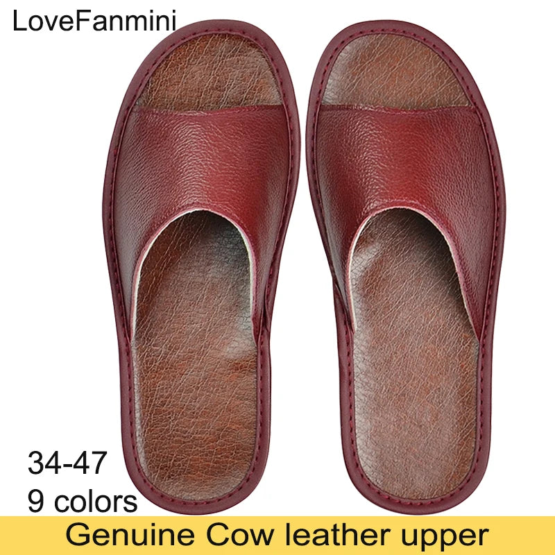 Big sizes Genuine Cow Leather Slippers Homes in indoor slipper summer open toe sandals men women elderly casual Slides shoes