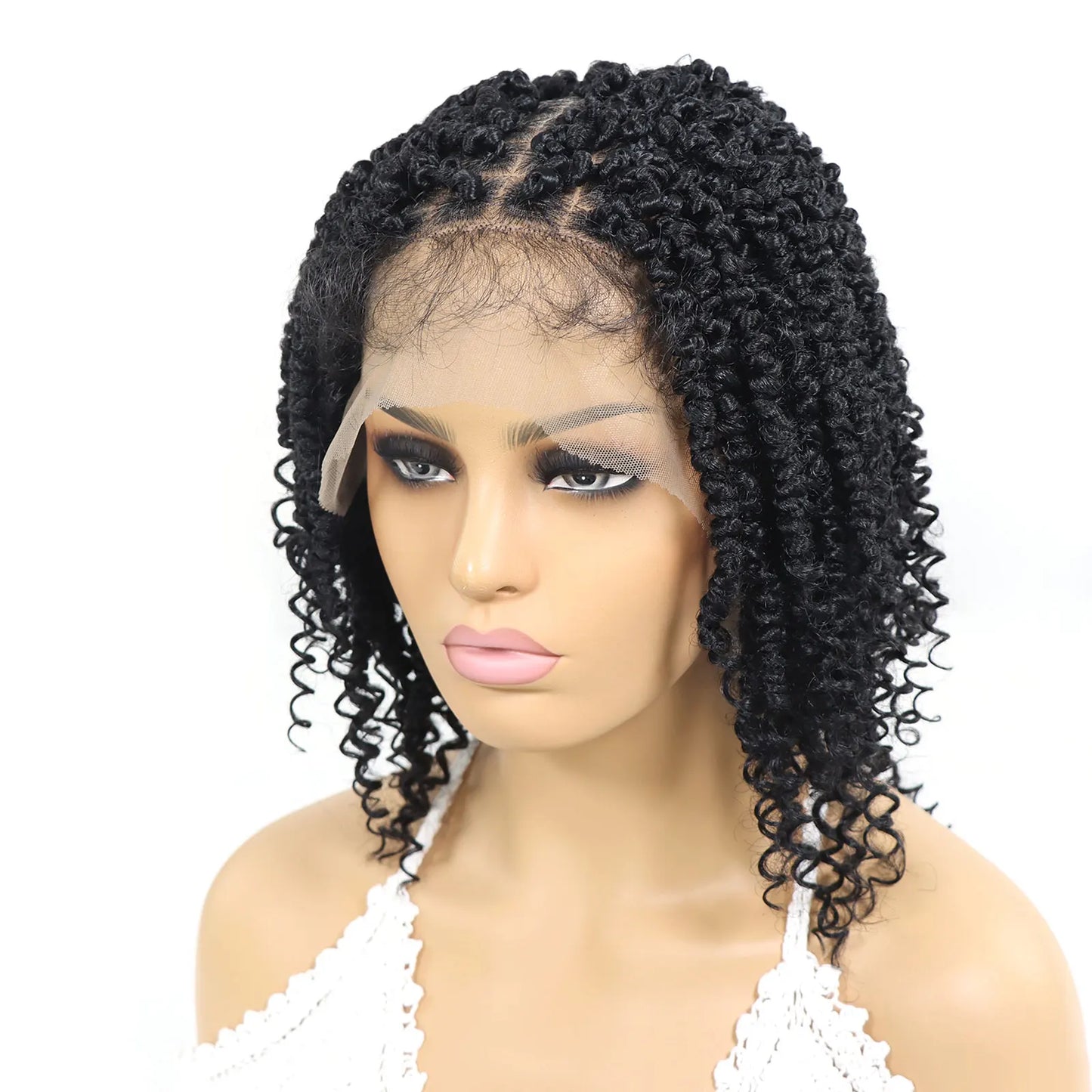 Short Passion Twist Braided Wigs Curly Ends Square Part Blonde Bob Braided Lace Front Wig For Women Synthetic 12Inch Braided Wig